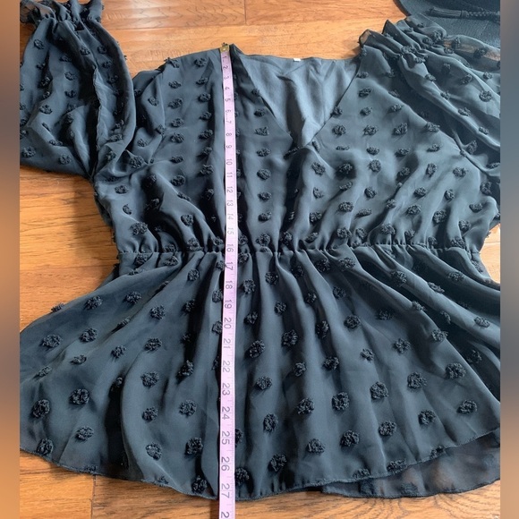 Black Swiss Dot Babydoll Blouse - Picture 9 of 13